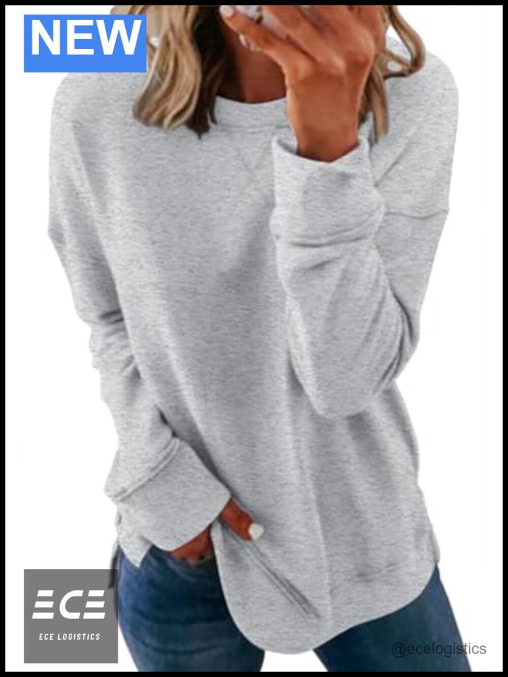 Women's Crewneck Sweatshirt Tunic Top Long Sleeve Side Split Relaxed Fit